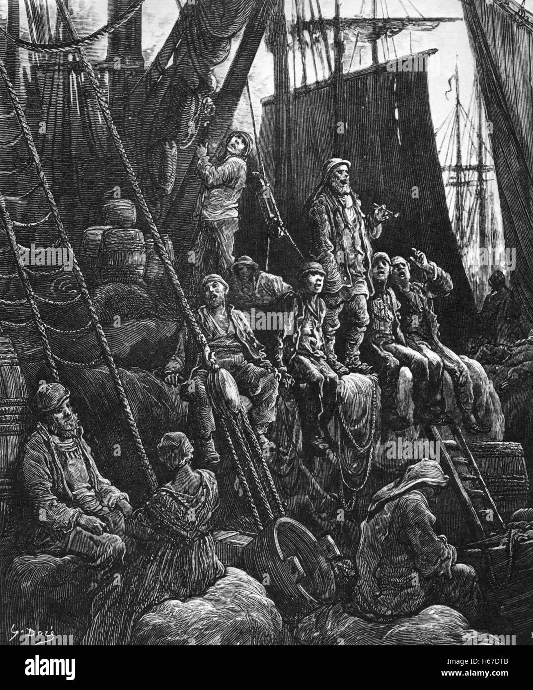 Les dockers de Londres victorien dans l'attente de leur prochain emploi gravée par Gustave Dore vers 1870 Banque D'Images
