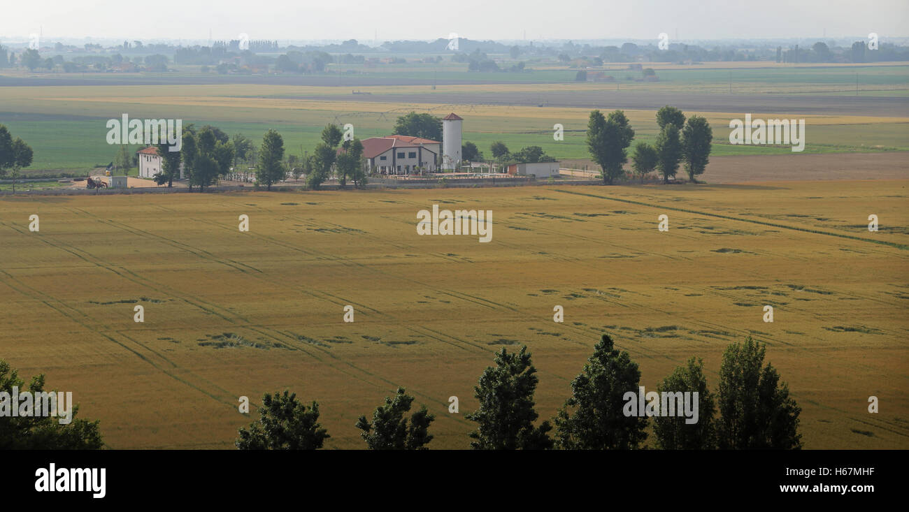 Panorama de champs cultivés dans la grande vallée du Pô en Italie centrale Banque D'Images