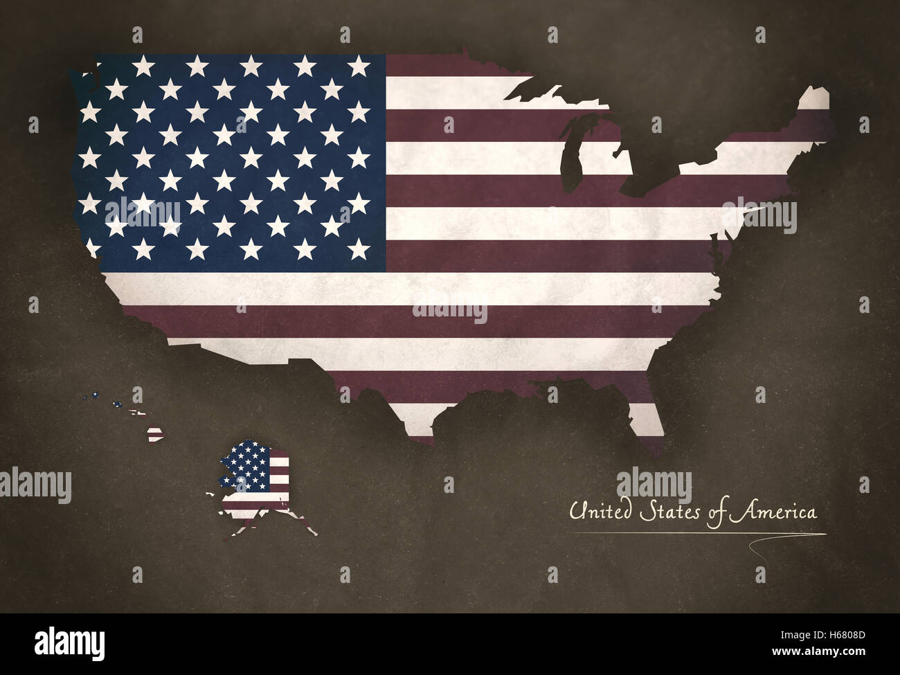 USA carte vintage style de l'oeuvre avec l'illustration du pavillon Banque D'Images
