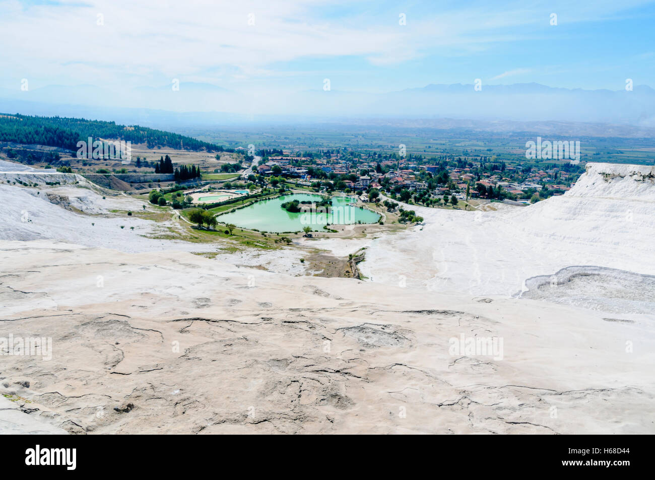 Les dépôts de calcium blanc à la sources thermales Pamakkule, Turquie Banque D'Images