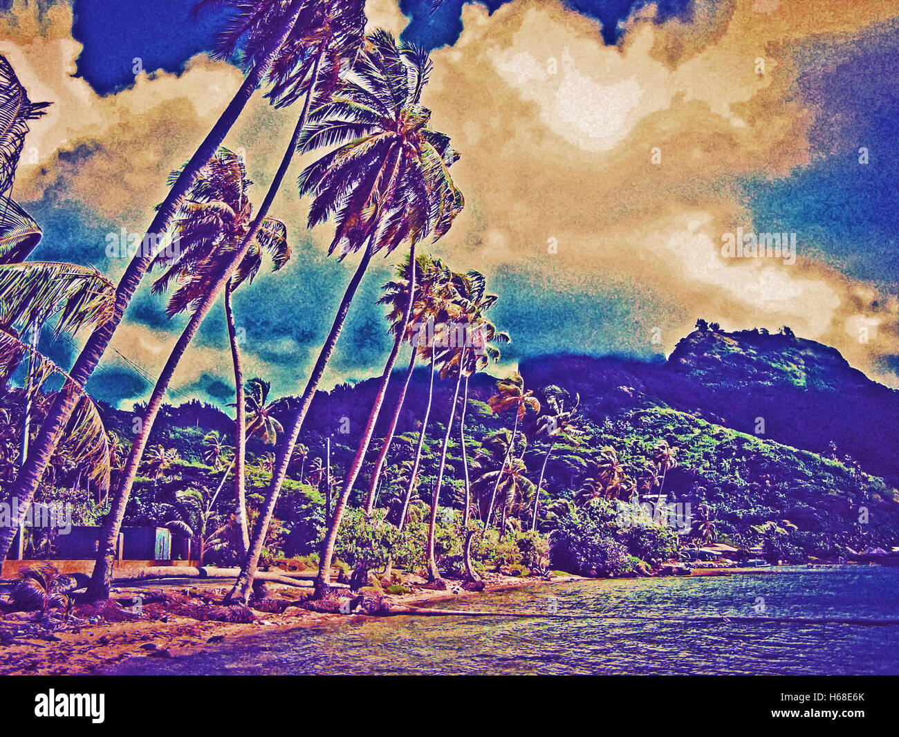 Carte Postale D Epoque Des Rives De Tahiti Avec Des Palmiers Qui Balancent Dans Le Vent Et Ciel Bleu En Arriere Plan Sur La Cote De Moorea Photo Stock Alamy Carte Postale D Epoque Des Rives De Tahiti Avec Des Palmiers Qui Balancent Dans Le Vent Et Ciel Bleu En Arriere Plan Sur La Cote De Moorea Photo Stock Alamy
