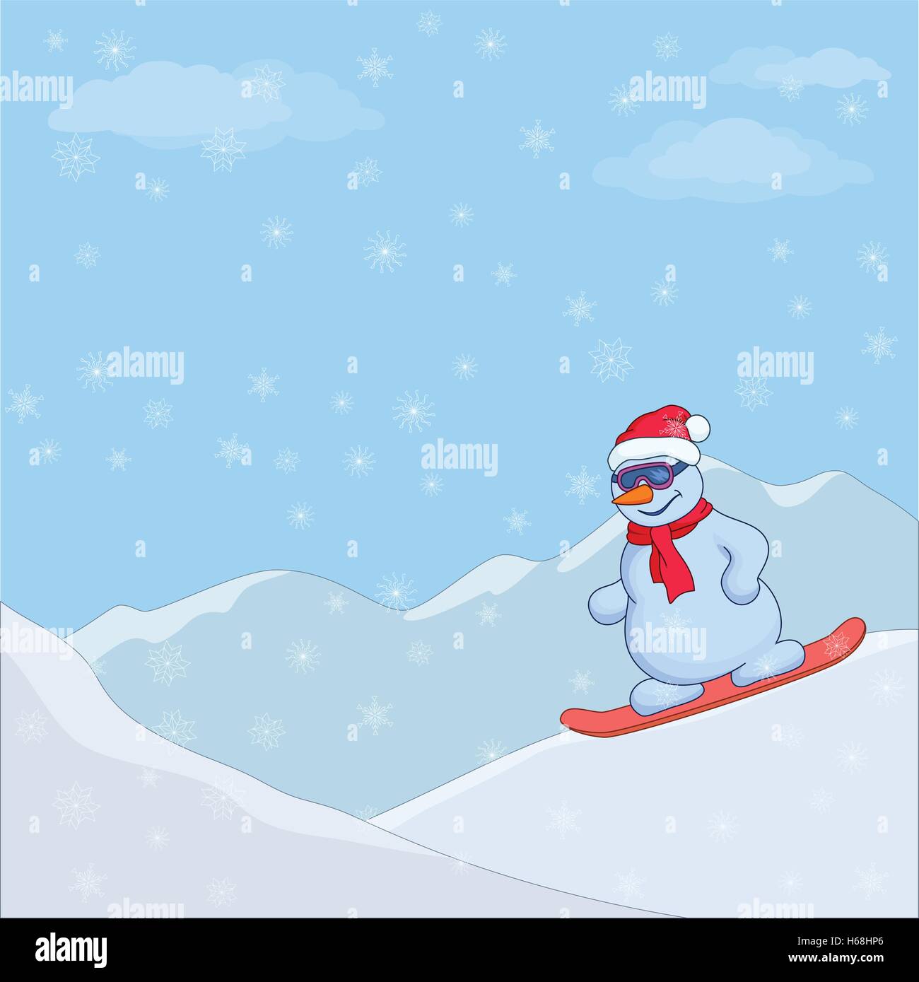 Sur une planche à neige Bonhomme Illustration de Vecteur
