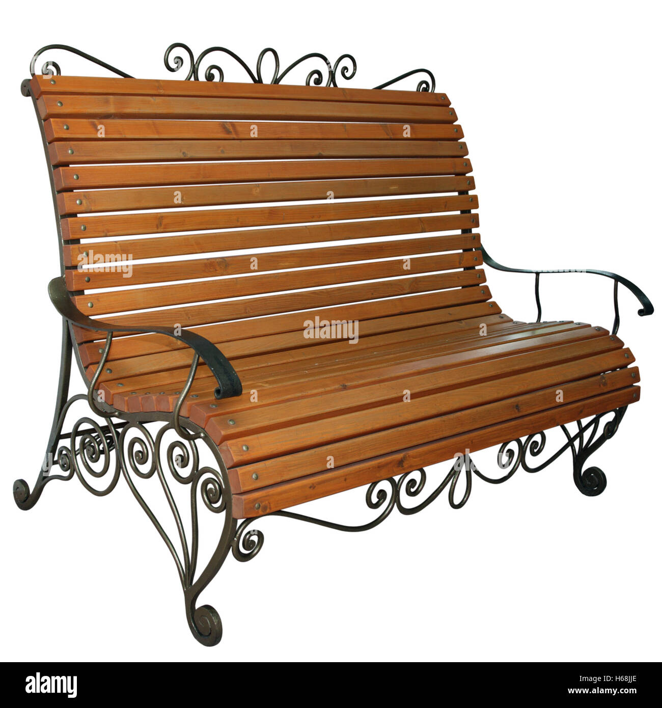 Banc en bois sur jambes torsadées isolé sur fond blanc Banque D'Images