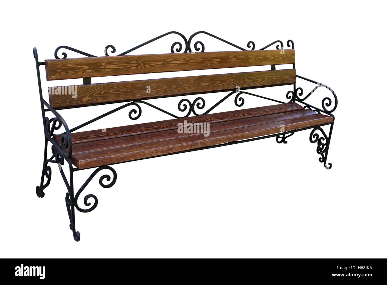 Banc en bois sur jambes torsadées isolé sur fond blanc Banque D'Images