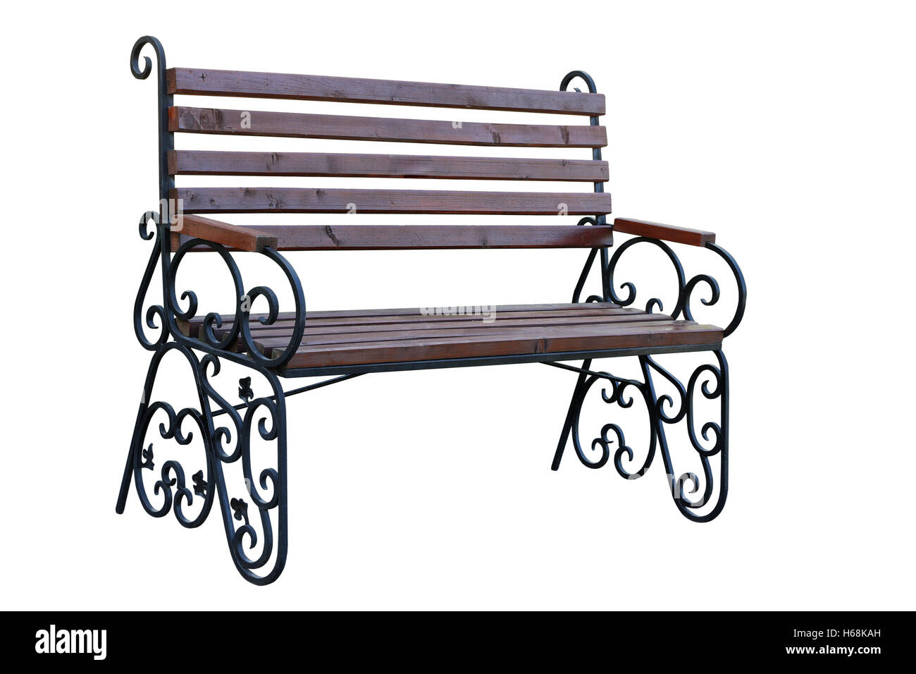 Banc de jardin en bois séparément sur un fond blanc Banque D'Images