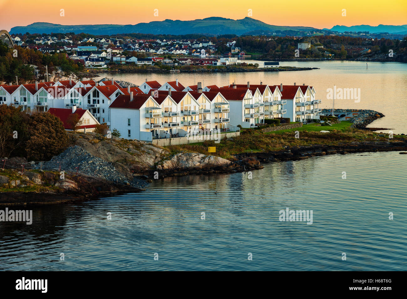 Panorama de Stavanger au lever du soleil, pont de vue de la Norvège. Banque D'Images