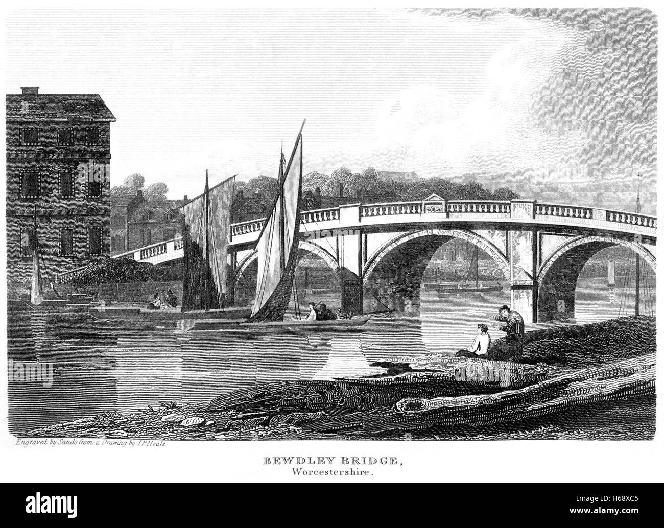 Une gravure de Bewdley Bridge, Worcestershire numérisées à haute résolution à partir d'un livre imprimé en 1812. Croyait libres de droit. Banque D'Images