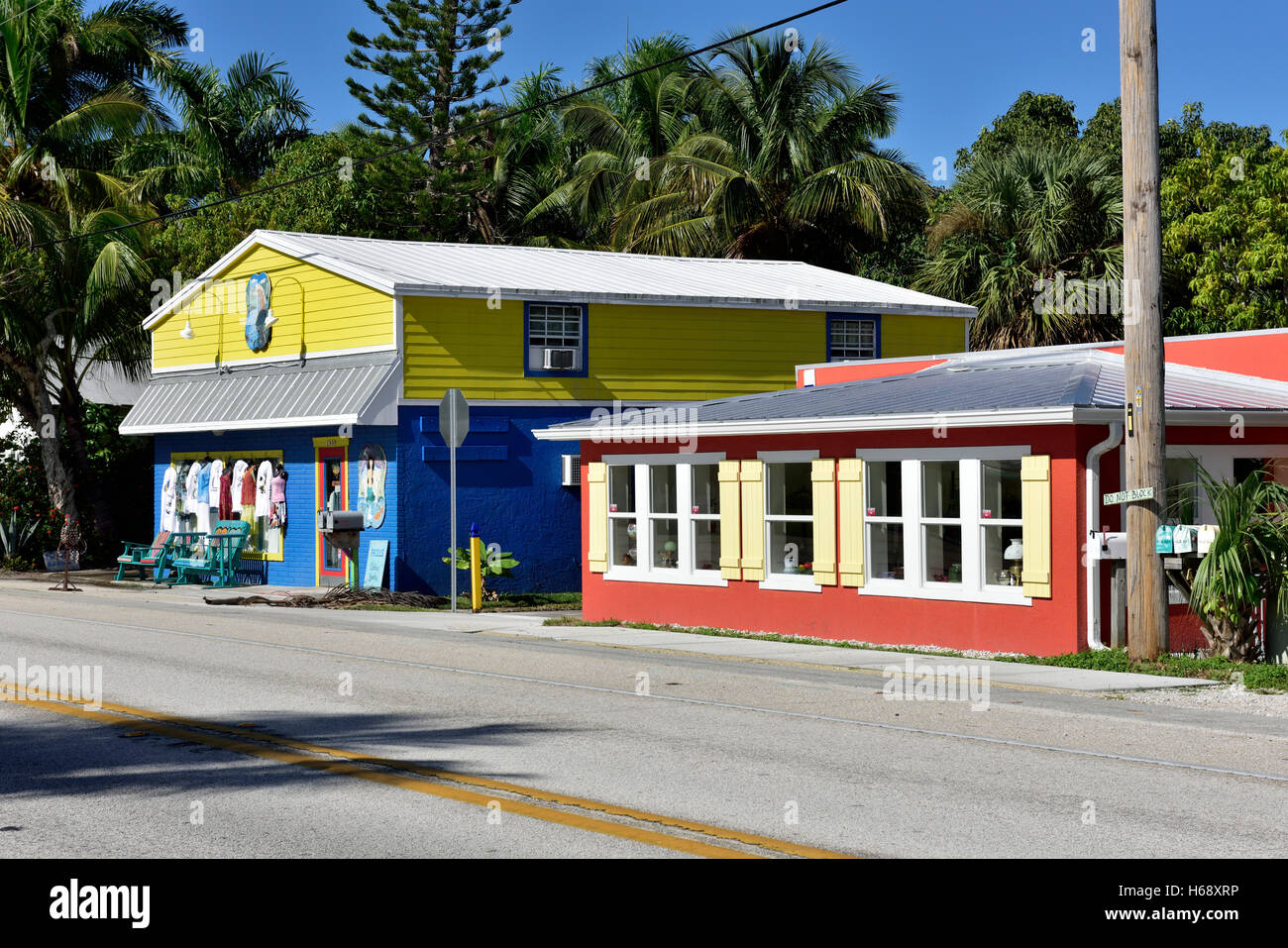 Les petites entreprises américaines traditionnelles dans la petite ville, Matlacha, comté de Lee, Cape Coral-Fort Myers, Floride Banque D'Images