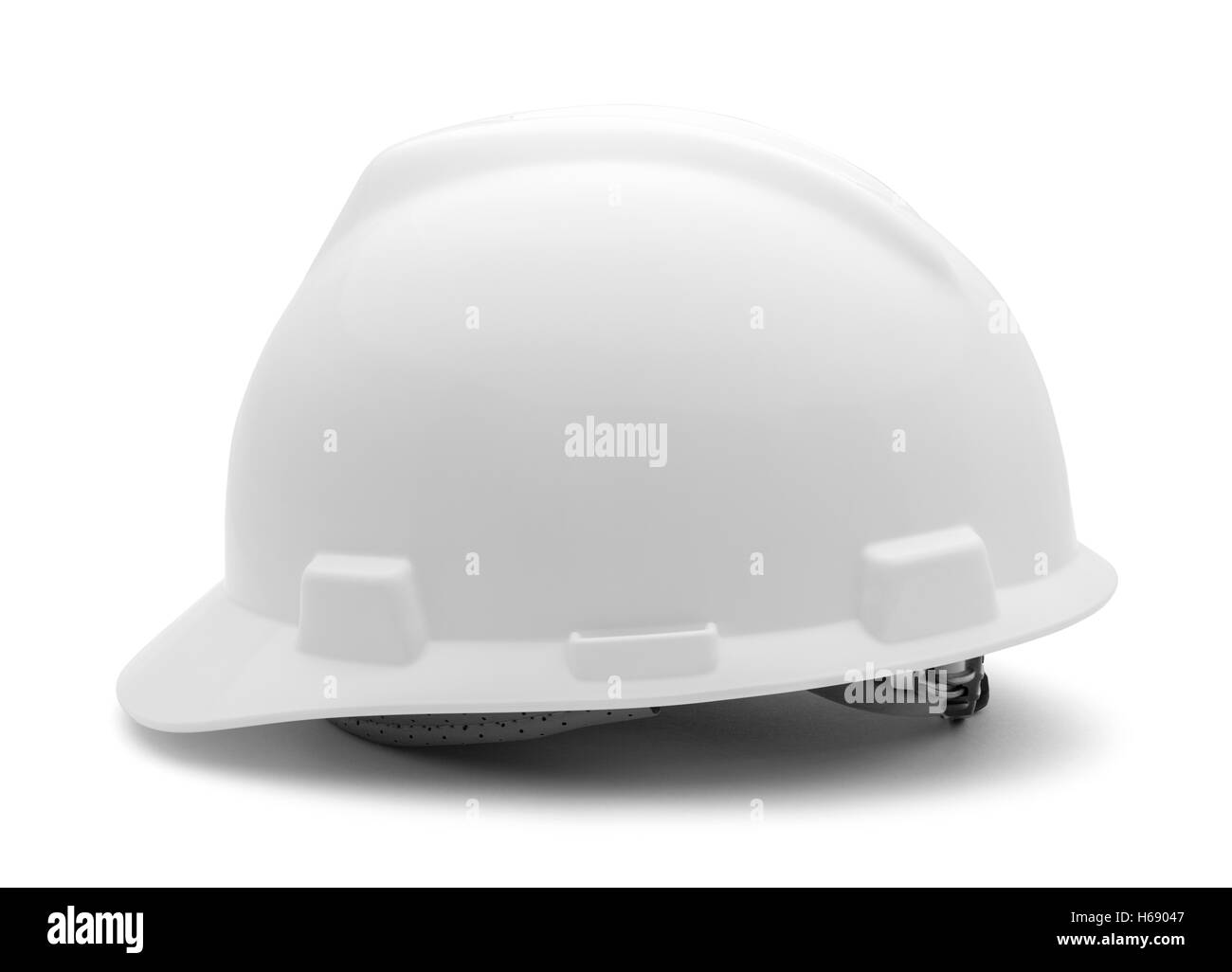 Vue latérale du casque blanc isolé sur fond blanc. Banque D'Images