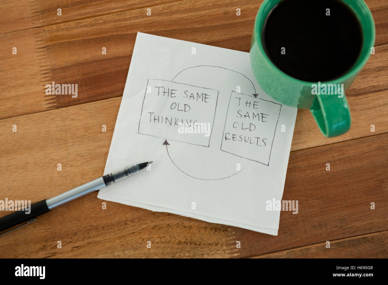 Close-up de tasse à café avec stylo et papier Banque D'Images