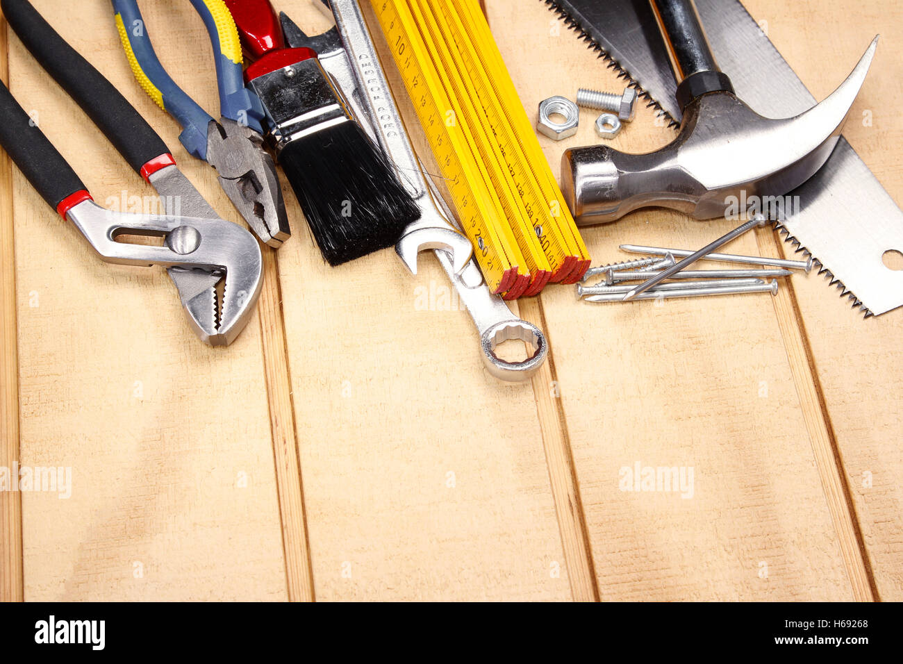 Outils de travail sur bois assortis Banque D'Images