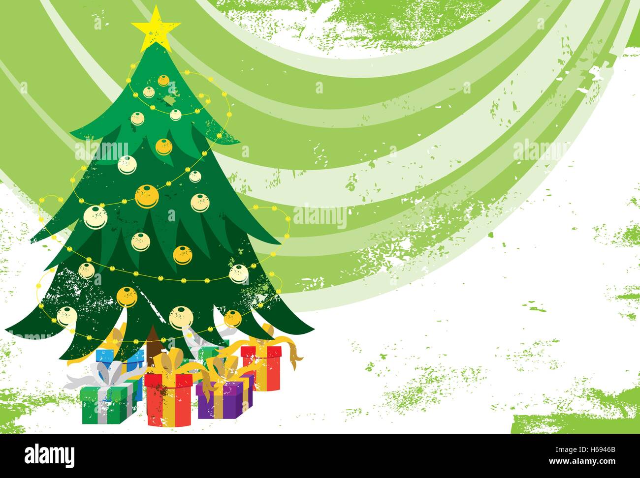 Arrière-plan de l'arbre de Noël arbre de Noël avec des ornements et présente sur un fond texturé. Illustration de Vecteur