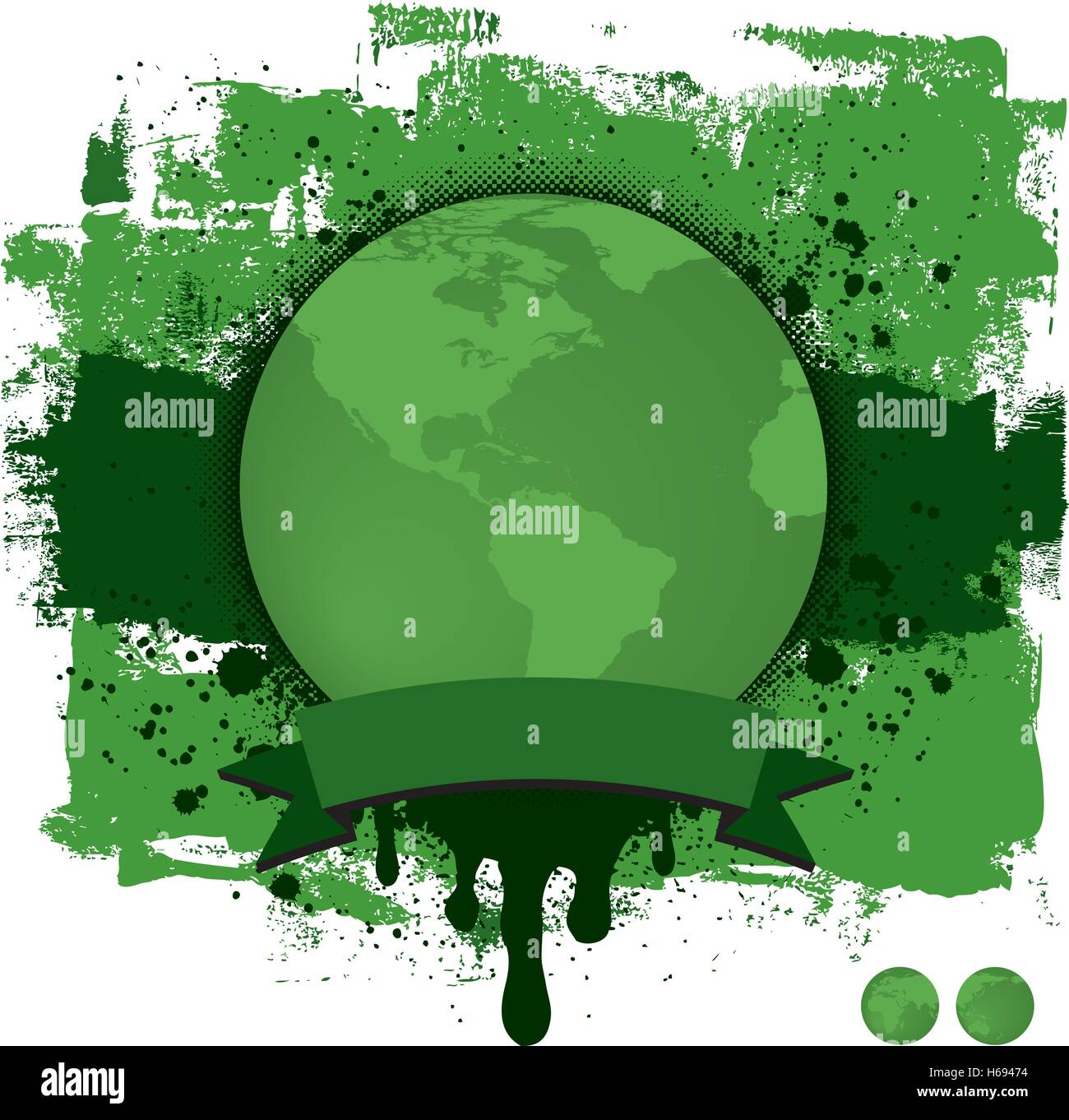 La texture de la terre un globe terrestre globe terre verte avec un ruban pour le texte de bannière sur une grunge background. Illustration de Vecteur