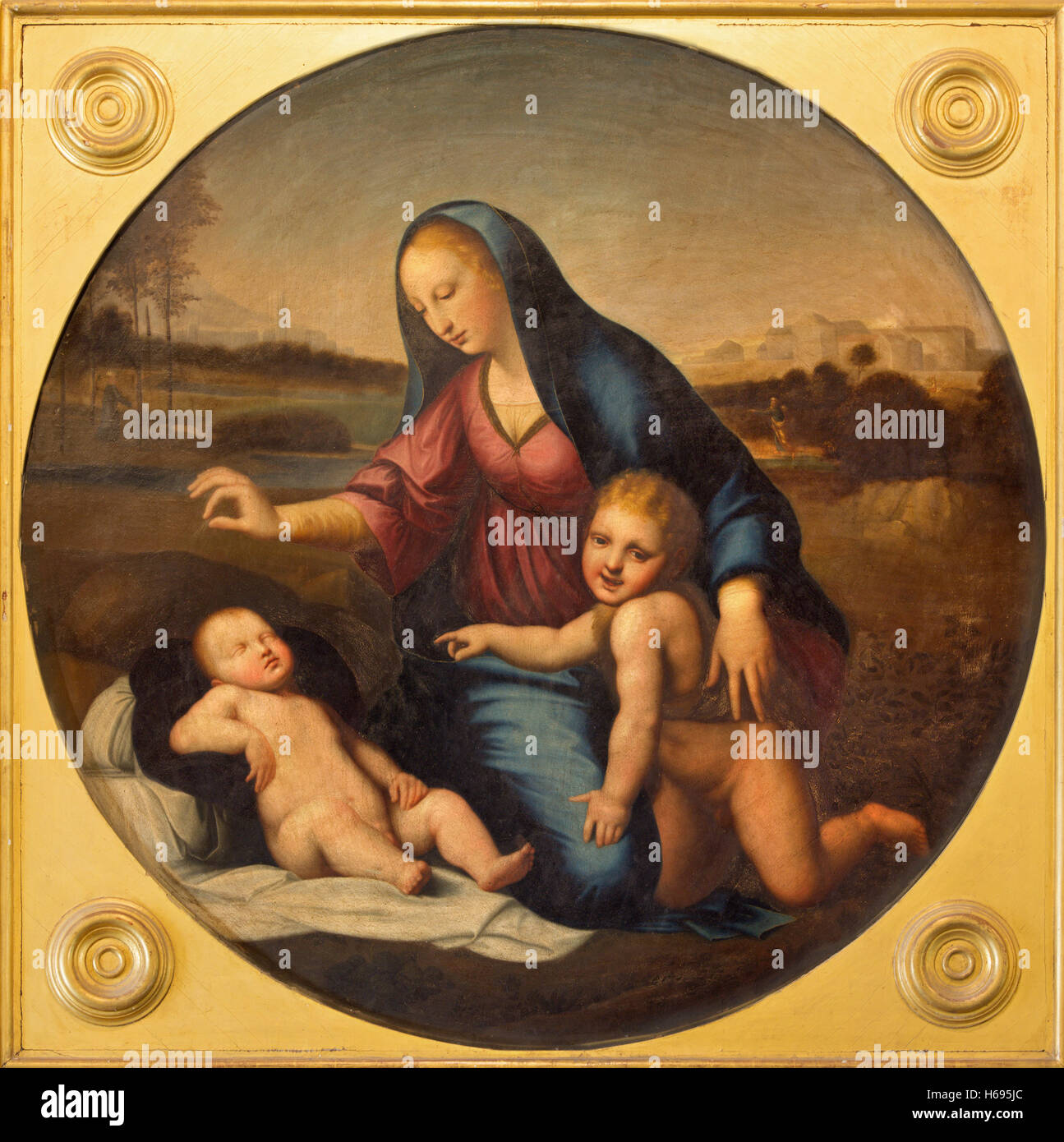 Salamanque, Espagne, Avril - 18, 2016 : la peinture de Madonna avec l'enfant et st. Jean le Baptiste dans le Convento de las Duanas Banque D'Images