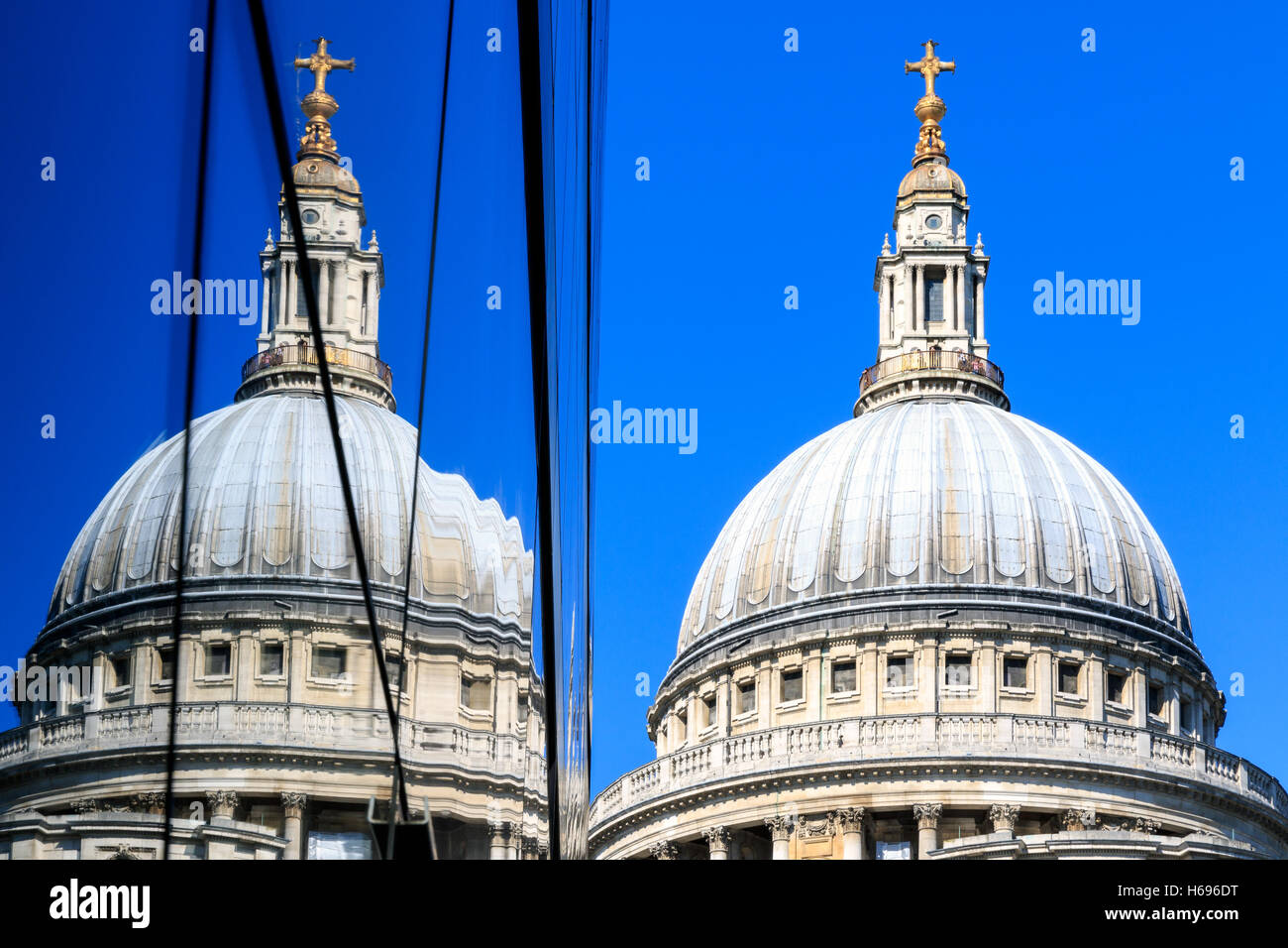 La Cathédrale St Paul et sa réflexion à partir de parois de verre d'un nouveau building à Londres Banque D'Images