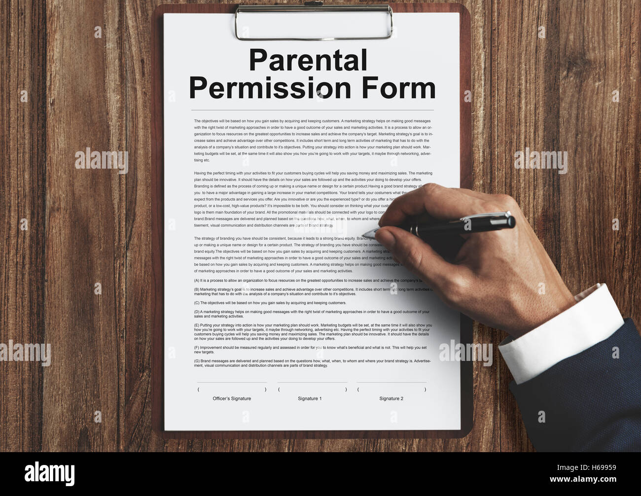 Formulaire d'autorisation parentale Concept Contrat Banque D'Images