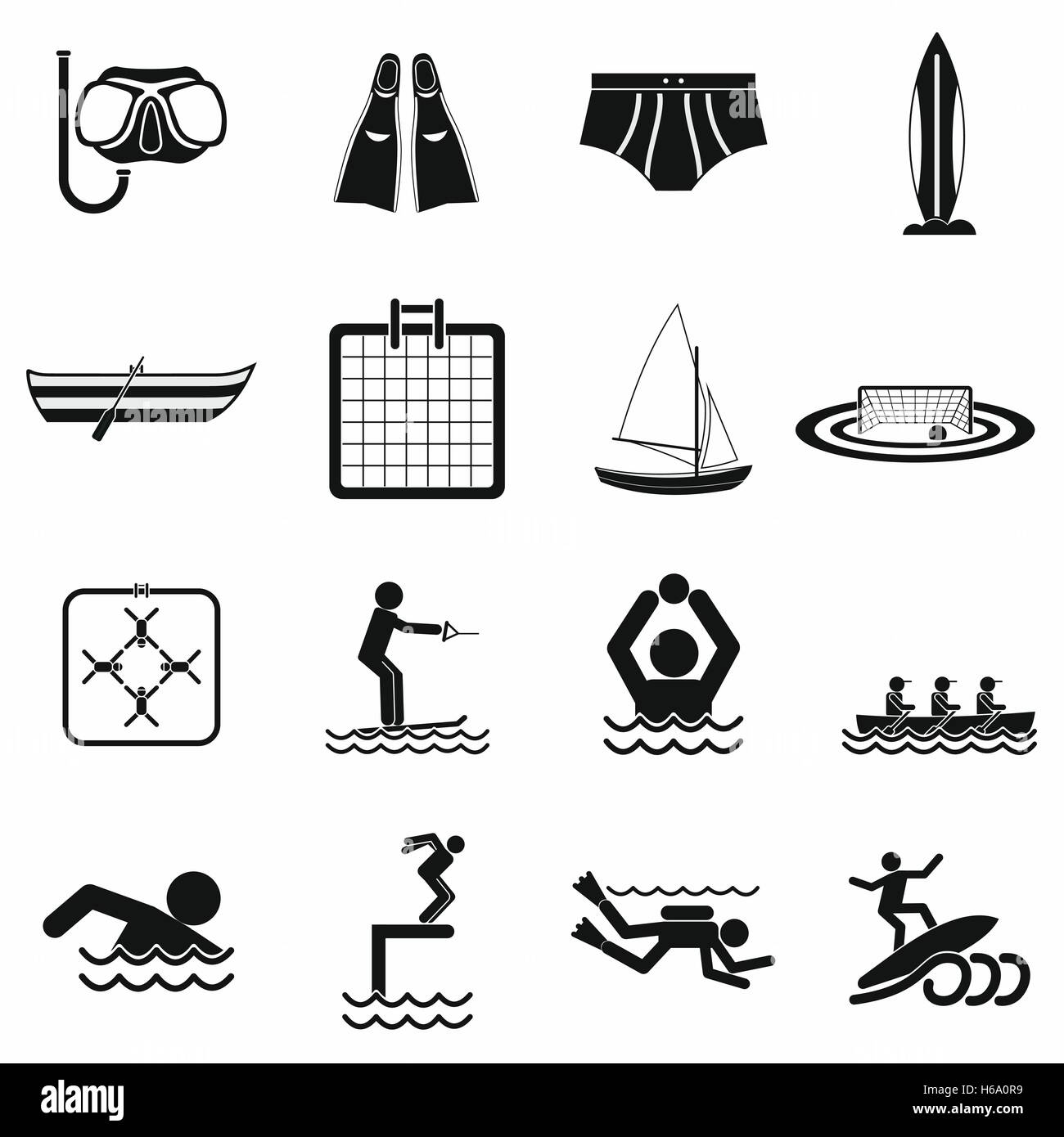Icônes simples noir sport de l'eau Illustration de Vecteur