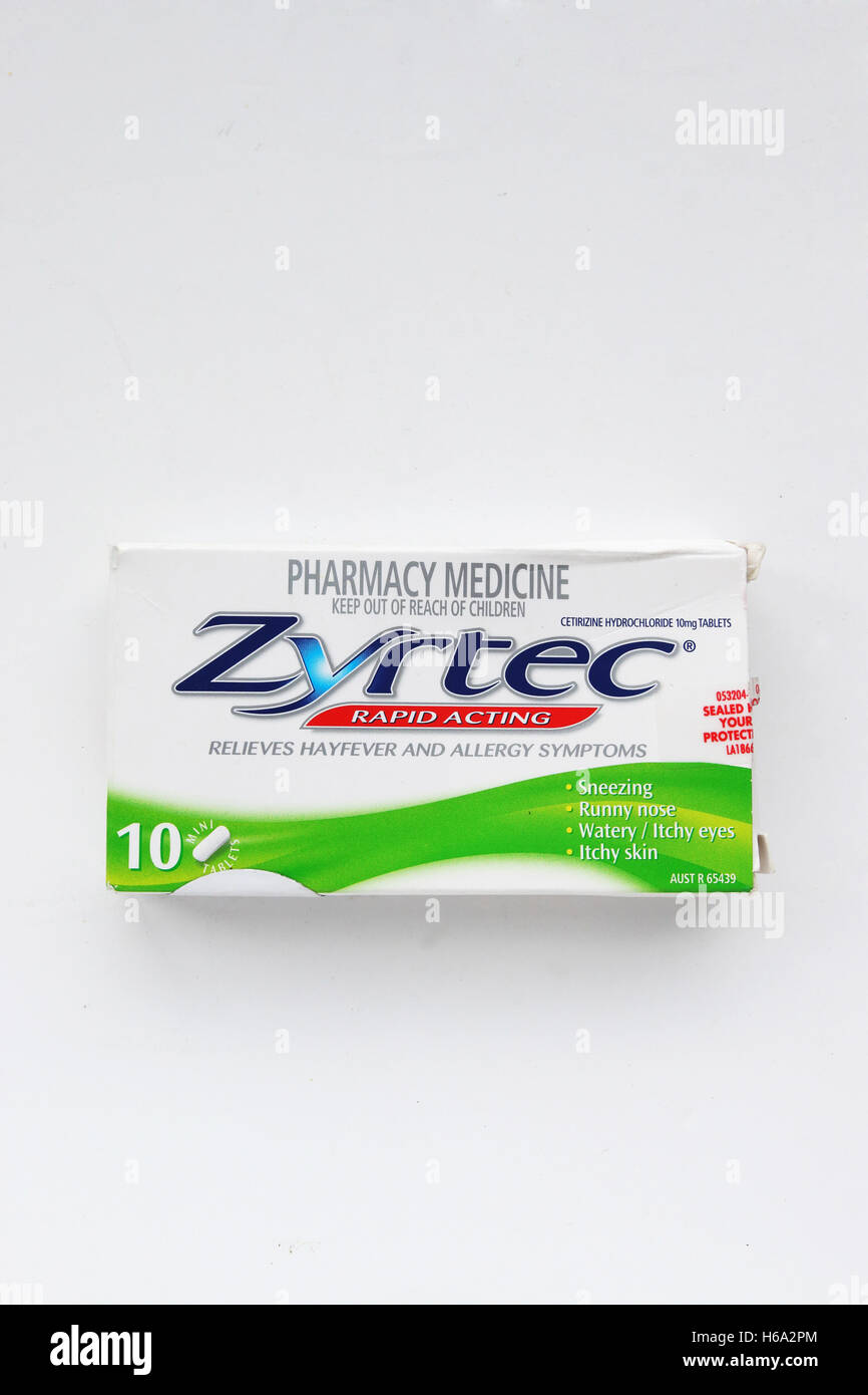 Soulagement des allergies Zyrtec - isolés contre fond blanc Banque D'Images