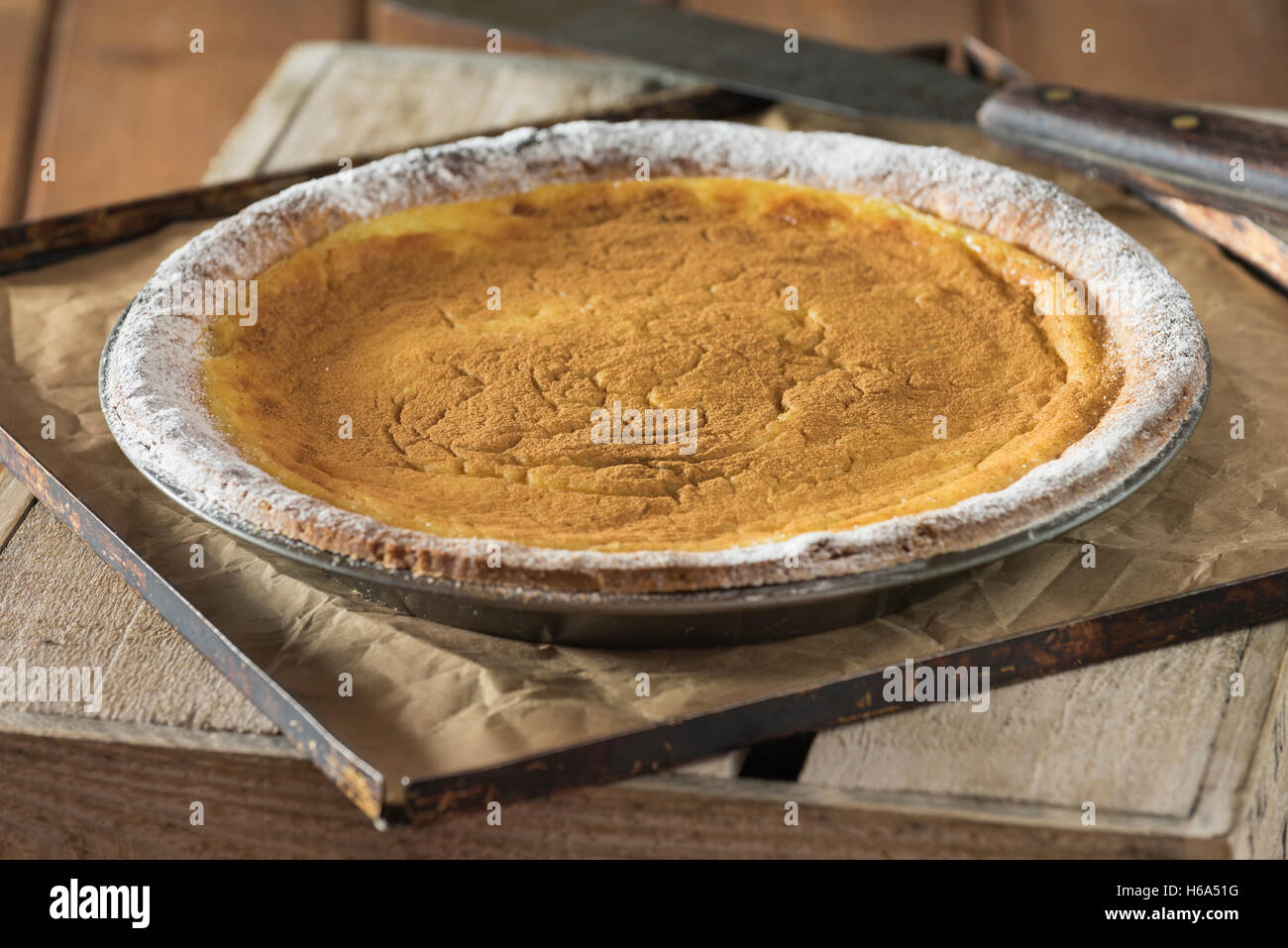 Melktert. Tarte au lait de l'Afrique du Sud. Banque D'Images