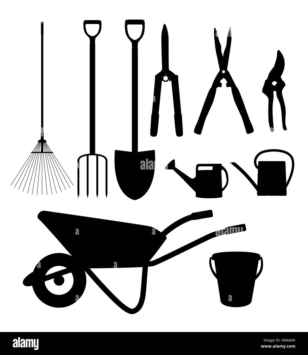 Outils de jardin, télévision Instruments Icon Collection Set. Pelle, buck Illustration de Vecteur