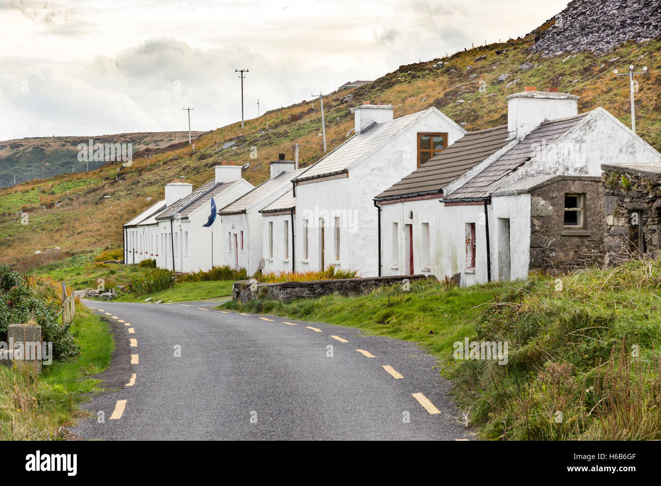 Chalets sur l'île de Valentia Ring of Kerry Irlande Banque D'Images