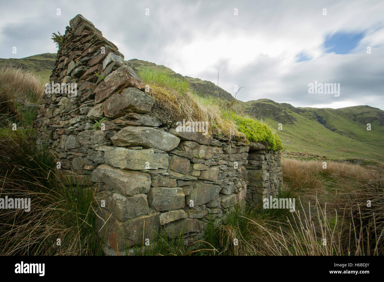 Maison en pierres en ruines dans la région de montagnes Bluestack Co. de Donegal, Irlande Banque D'Images