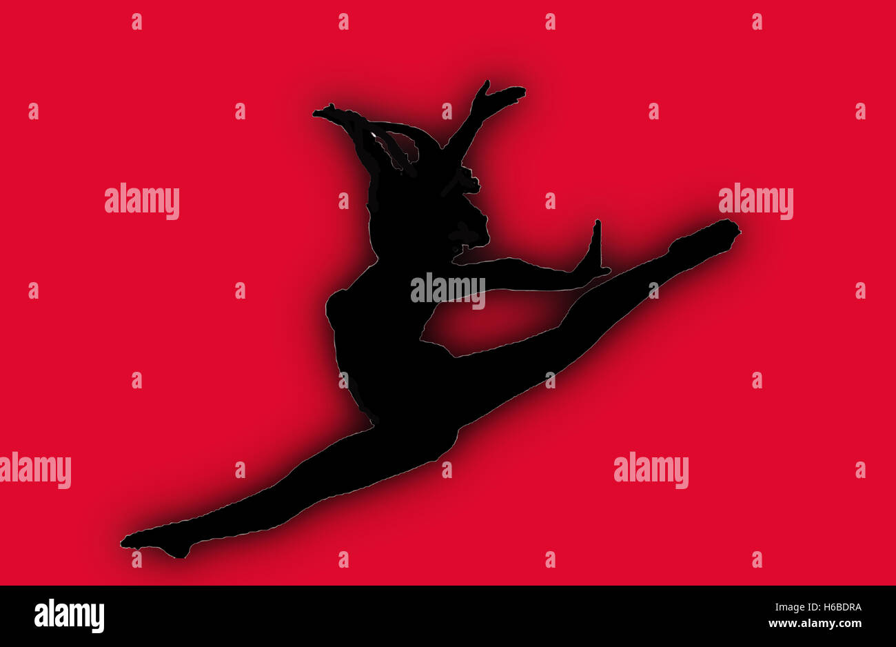 Silhouette de danseuse sur fond rouge Banque D'Images