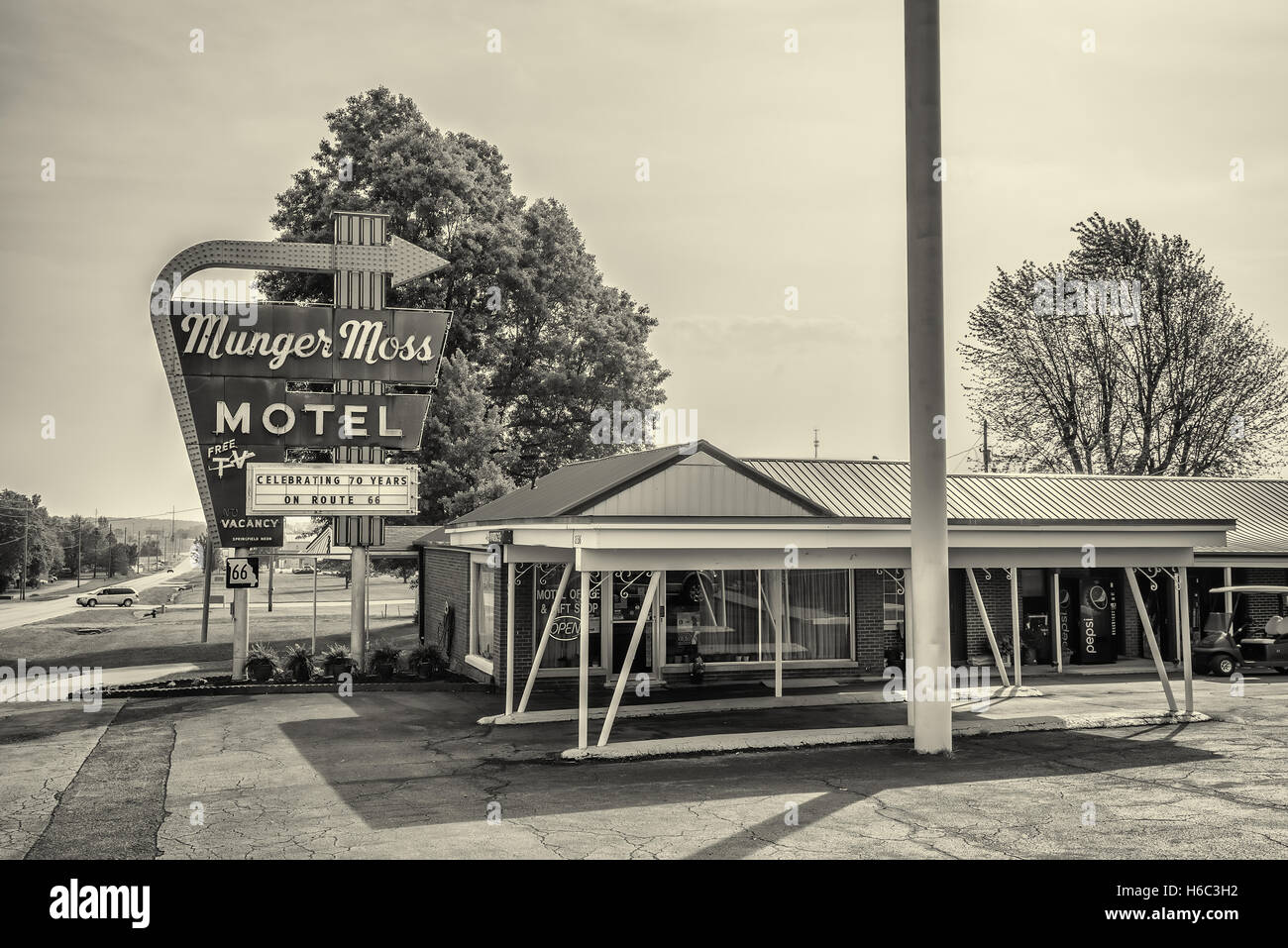 Munger Moss Motel et vintage en néon sur l'historique Route 66 au Missouri Banque D'Images