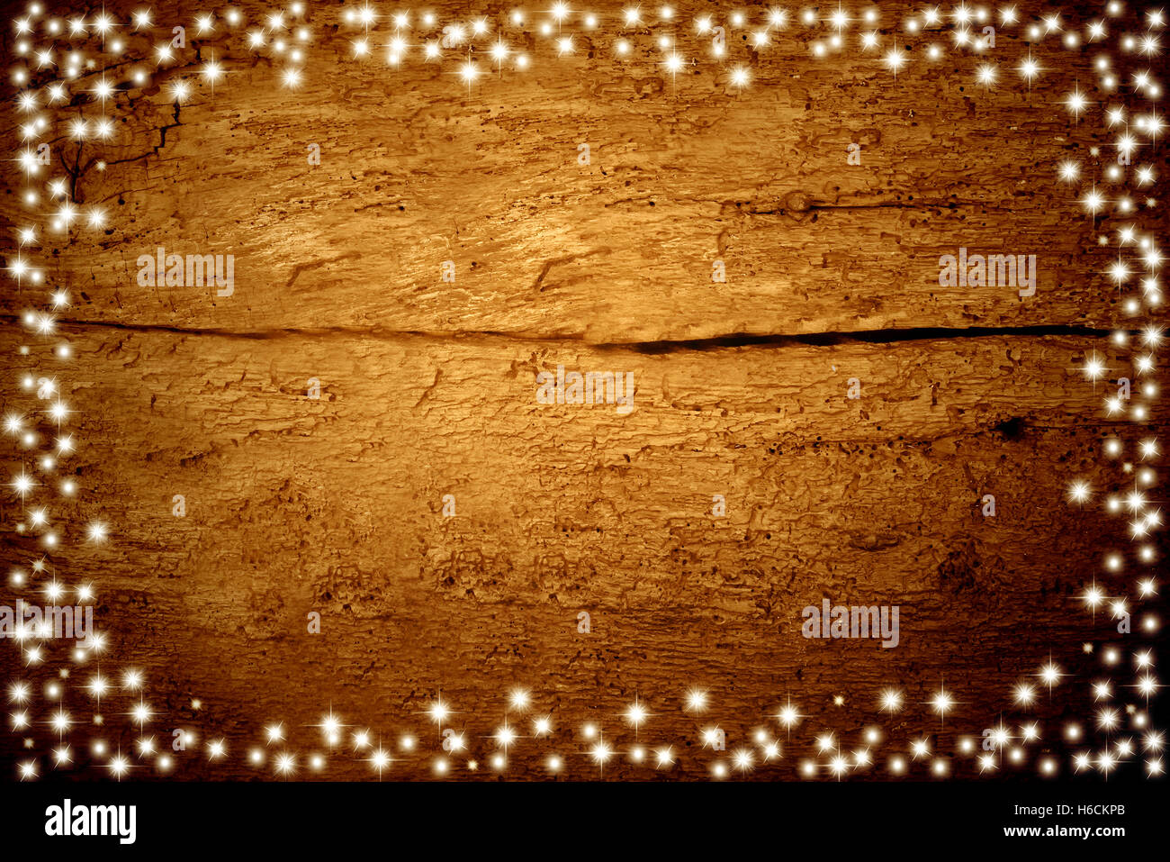 Noël arrière-plan en bois, table en bois et des étoiles avec un espace blanc Banque D'Images