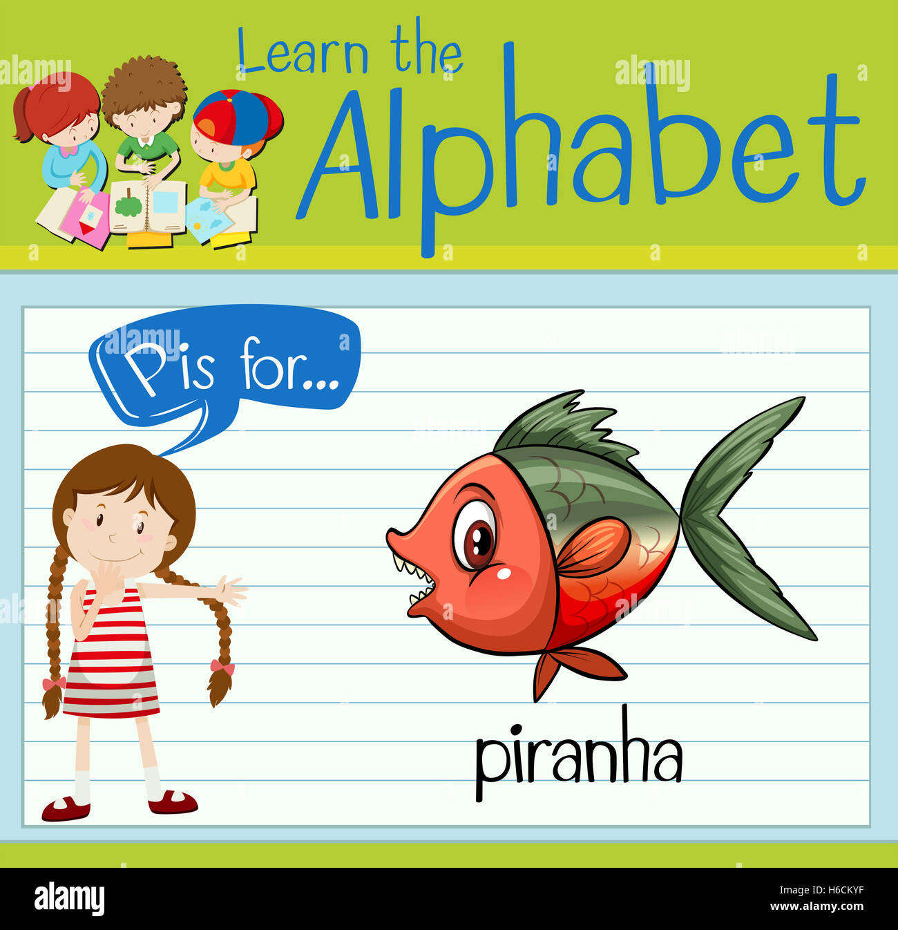 Alphabet Flashcard P est pour illustration piranha Banque D'Images