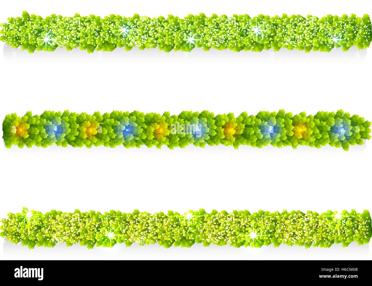 Ensemble de branches de sapin guirlandes de Noël avec des éléments lumineux Illustration de Vecteur