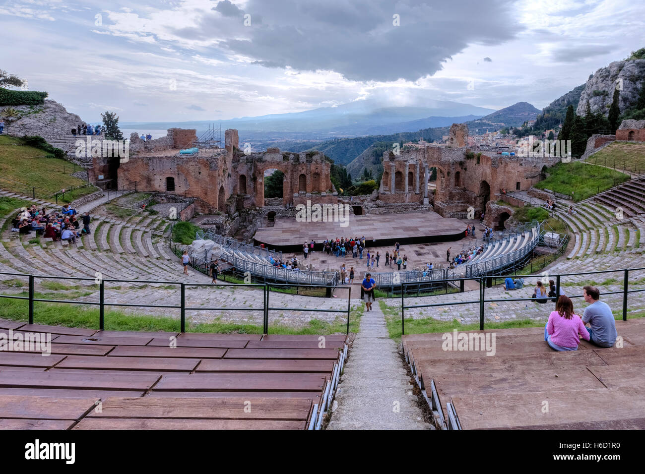 Teatro Greco, Taormina, Sicile, Italie Banque D'Images