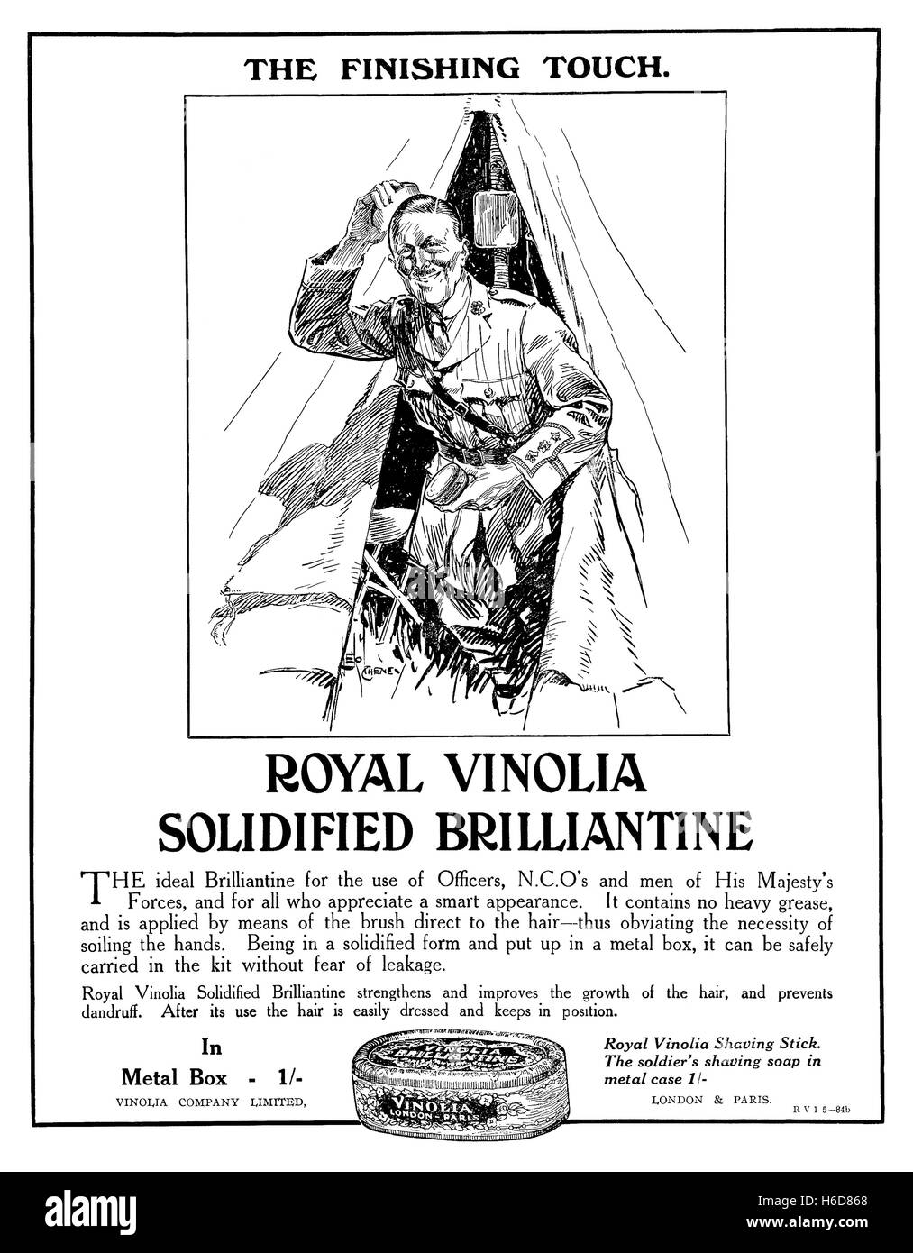 1917 La publicité pour Royal Vinolia a solidifié la Brillantine Banque D'Images