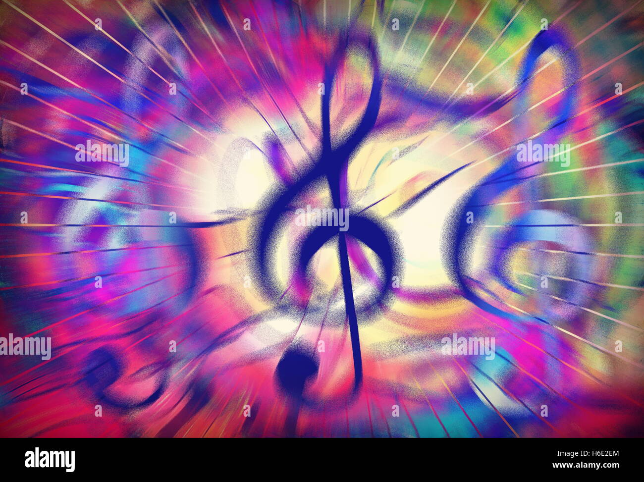 Clef de la musique dans des flux dynamique de la musique, design graphique. Banque D'Images