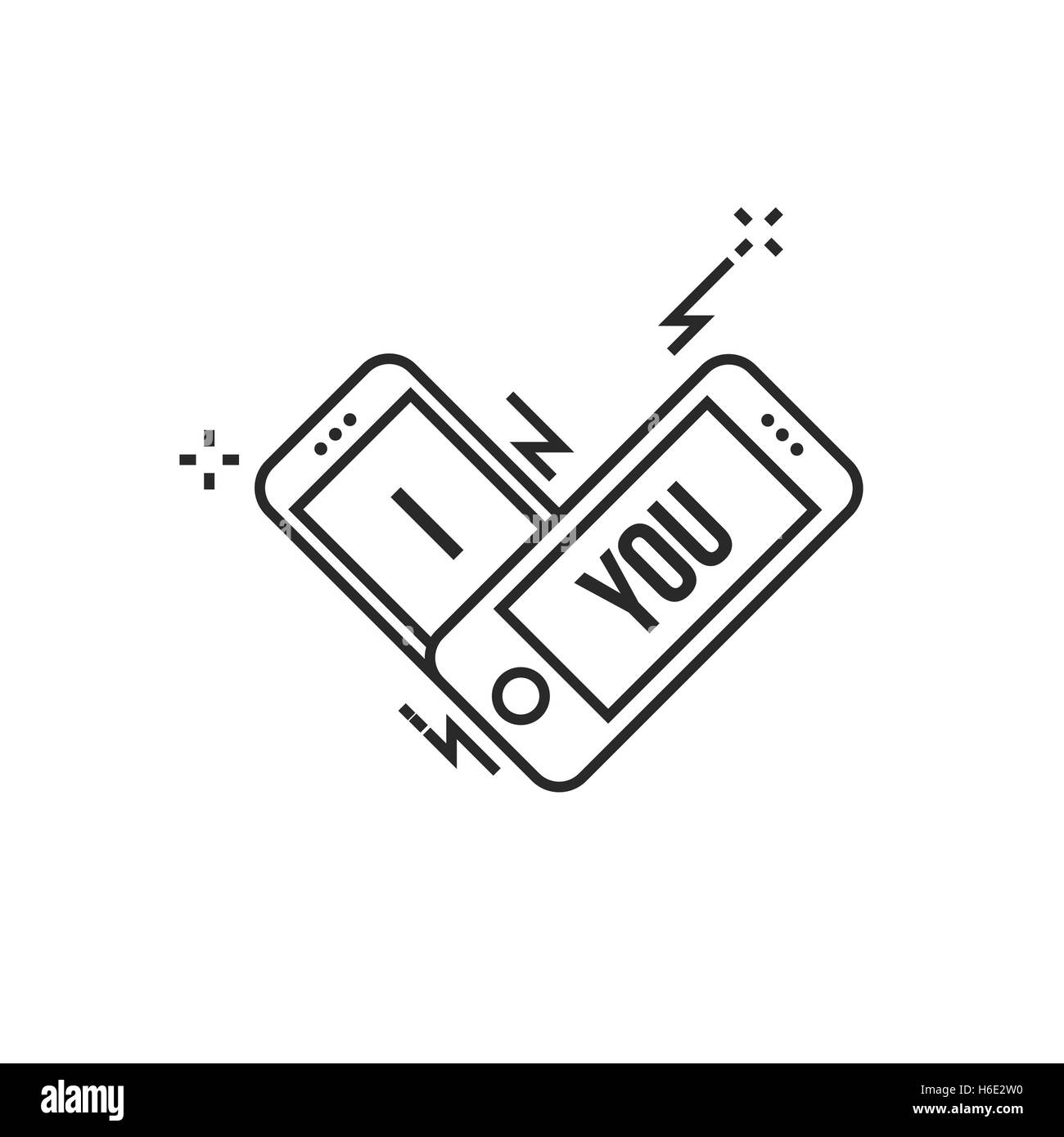 Icône moderne conceptuel de fines lignes je vous aime. Smartphone smartphone dans la forme d'un cœur et l'inscription i love Illustration de Vecteur
