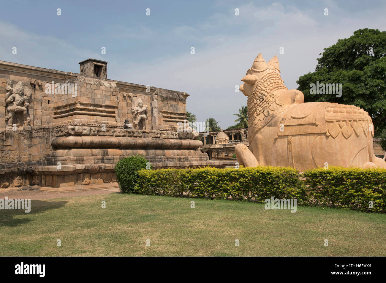 Nandi bull énorme à l'entrée, Temple de Brihadisvara, Gangaikondacholapuram, Tamil Nadu, Inde. Banque D'Images