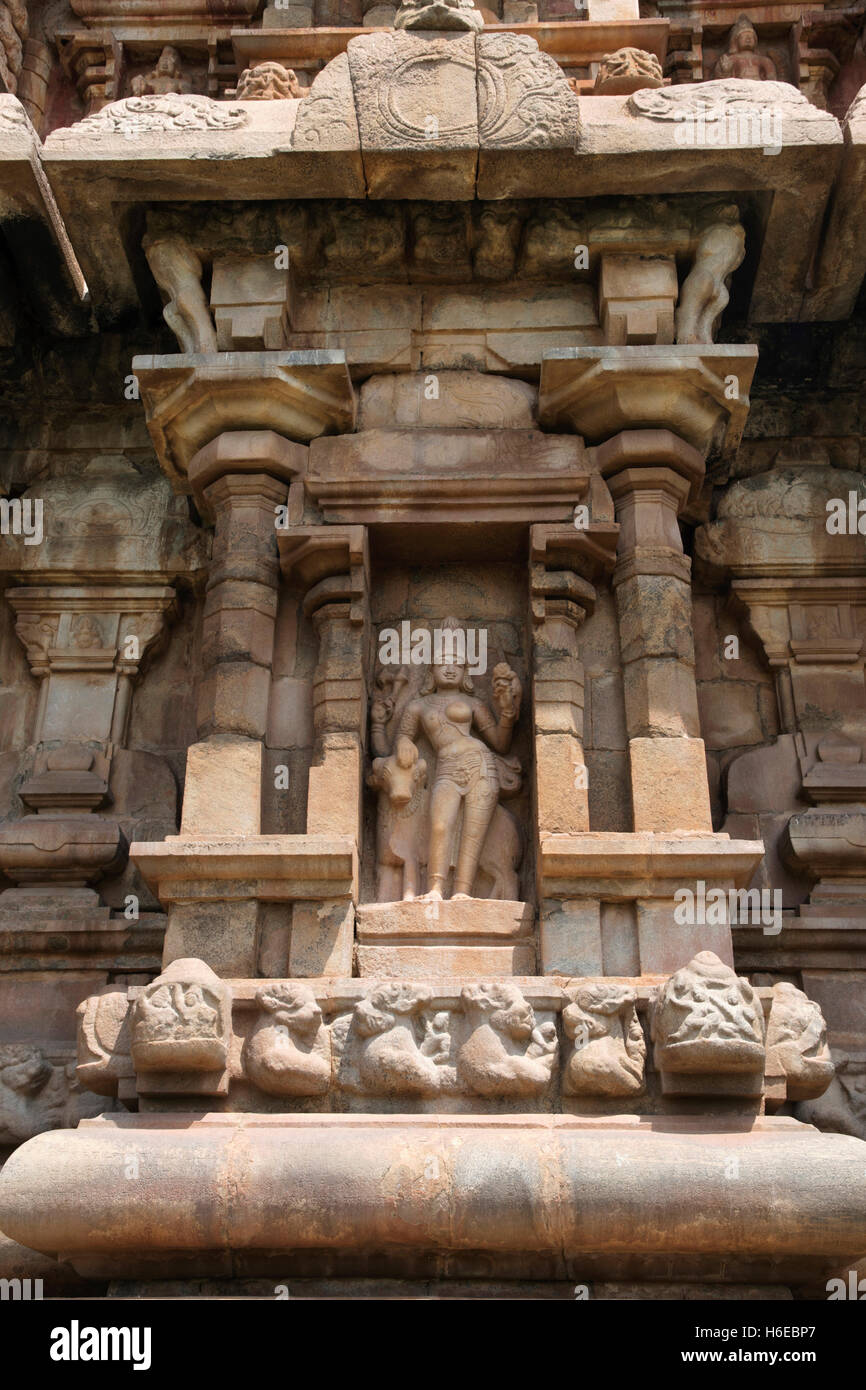 Ardhanarisvara à côté de sa bulle, niche sur le mur sud du Temple de Brihadisvara, mukhamandapa, Gangaikondacholapuram, Tami Banque D'Images