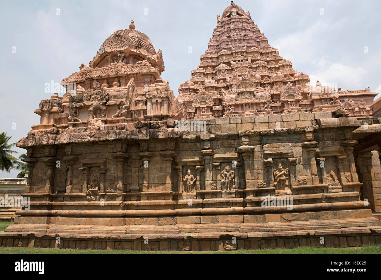 Tenkailasa de culte. Niches de la façade sud. Complexe du Temple de Brihadisvara, Gangaikondacholapuram, Tamil Nadu, Inde. Banque D'Images