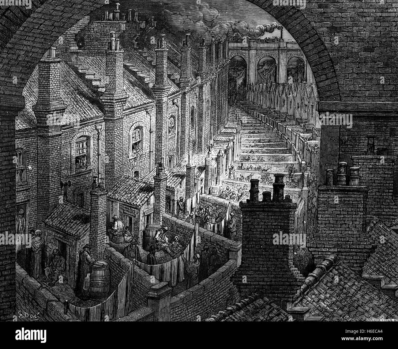Des taudis de Londres MAISONS Gustave Dore's 'London : un pèlerinage" publié en 1872 Banque D'Images