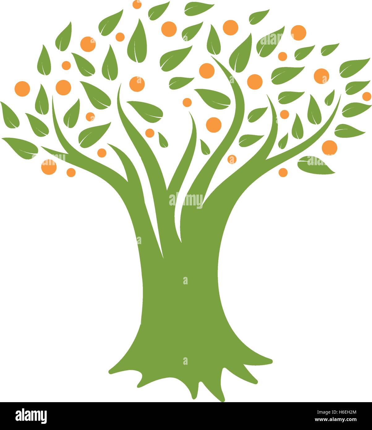Résumé isolé vert, l'orange tree logo. Logotype de l'élément naturel. Les feuilles et l'icône de réseau. Parc ou la forêt. Symbole de l'environnement. Vector illustration de l'arbre. Illustration de Vecteur