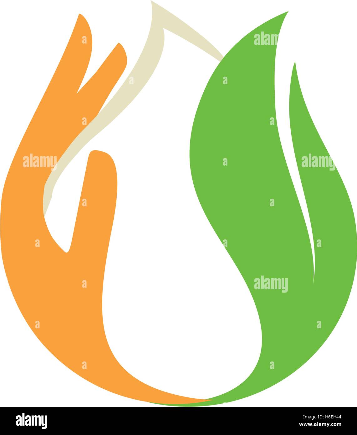 Résumé isolés goutte de lait blanc en vert feuille fraîche et orange logo palm. Produits laitiers logotype. La crème sure ou icône de kéfir. Produits biologiques signe. Vector illustration goutte de lait. Illustration de Vecteur