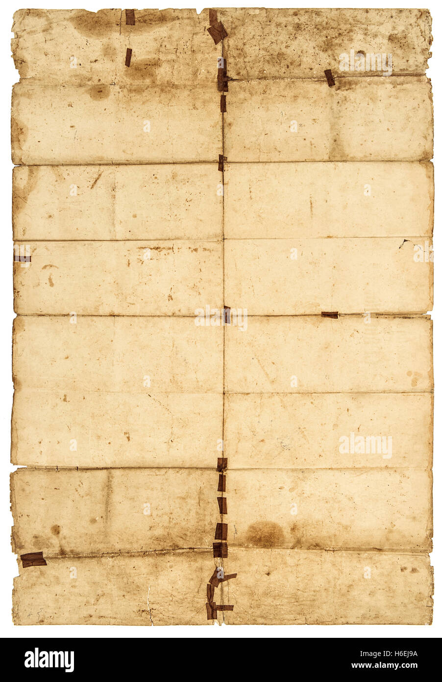 Falded fiche papier utilisé grungy avec des bords. Texture papier taché Banque D'Images