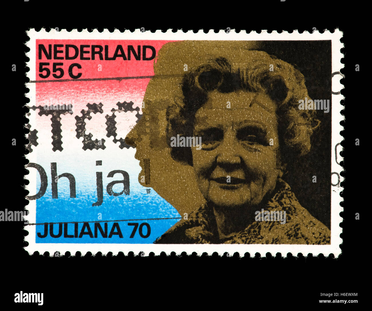 Timbre-poste du représentant la reine Juliana des Pays-Bas pour son 70e anniversaire. Banque D'Images