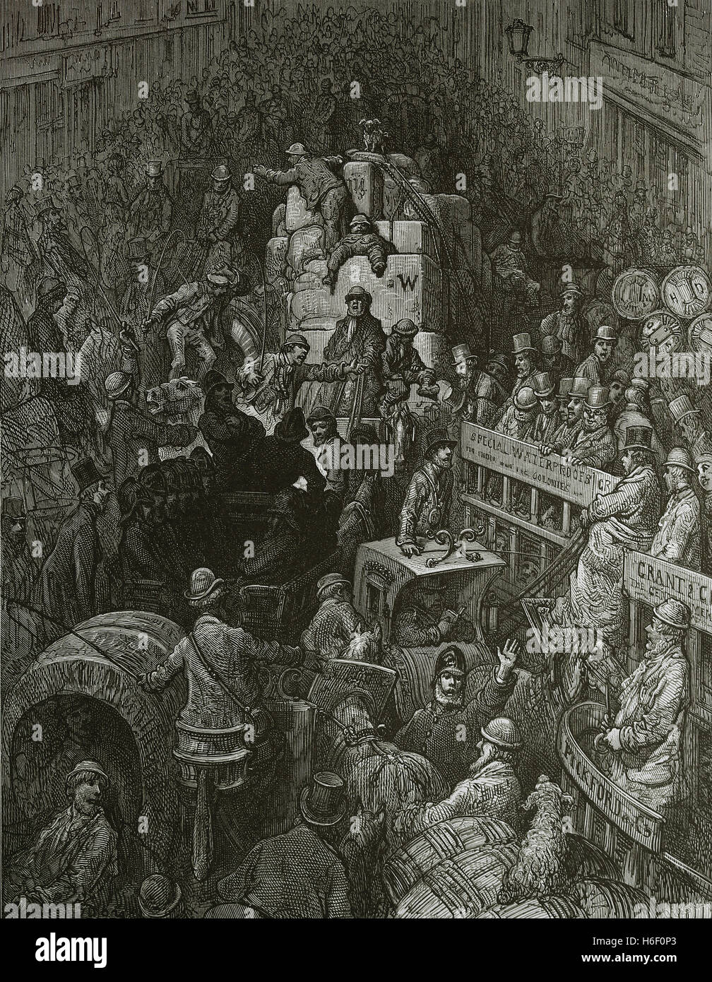 United Kingdom. Londres. Une artère de la ville. Gravure de Gustave Dore, Londres : un pèlerinage, 19e siècle Banque D'Images