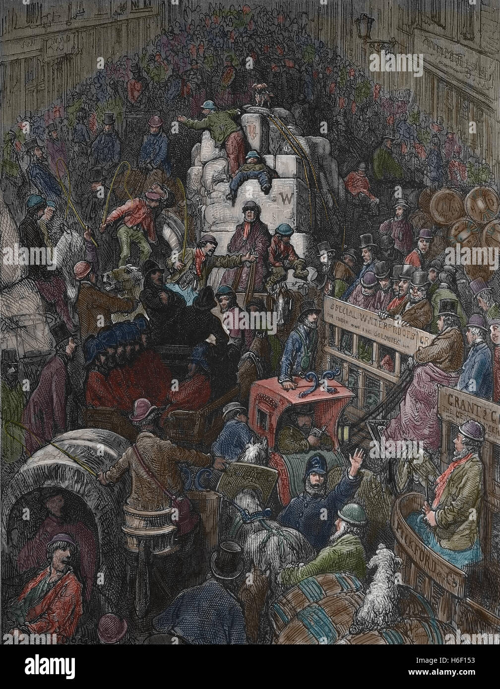 United Kingdom. Londres. Une artère de la ville. Gravure de Gustave Dore, Londres : un pèlerinage, 19e siècle. La couleur. Banque D'Images