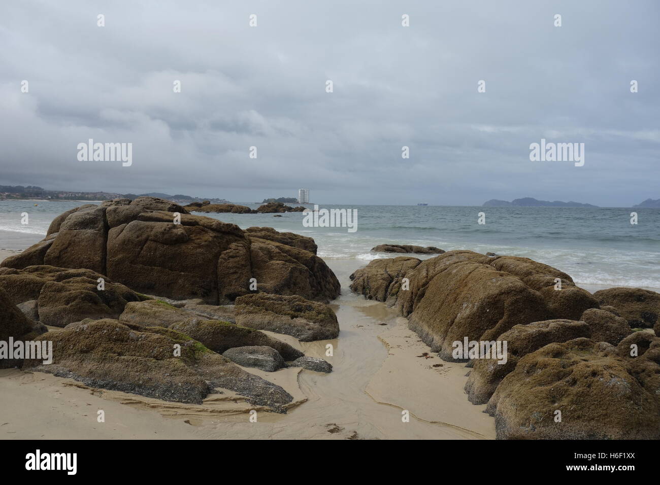 La plage de Samil, Vigo, Espagne Banque D'Images