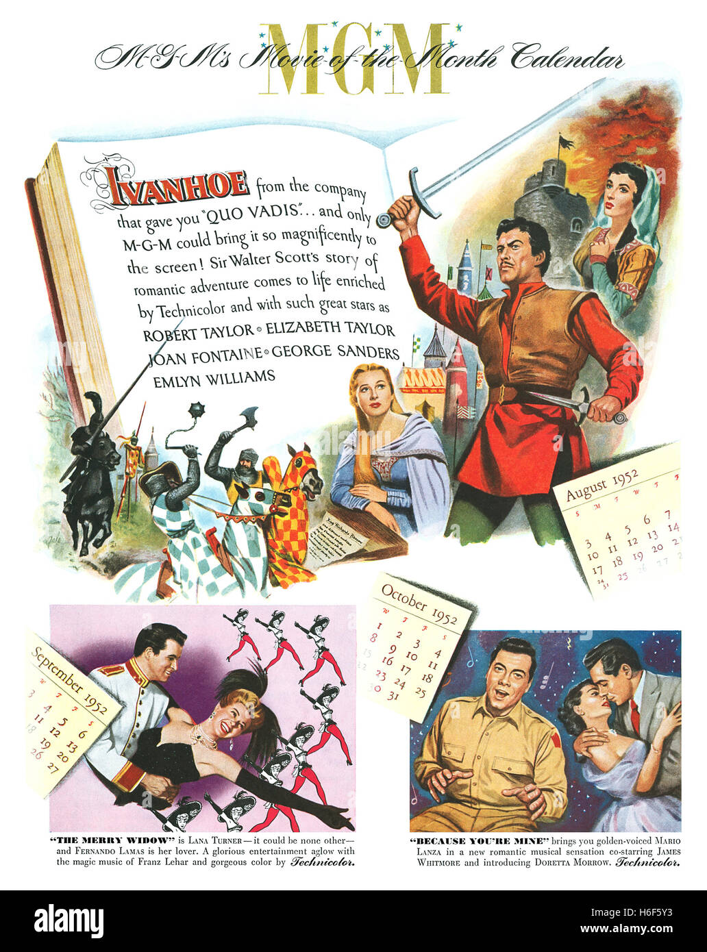 1952 publicité pour les films américains M.G.M. Banque D'Images