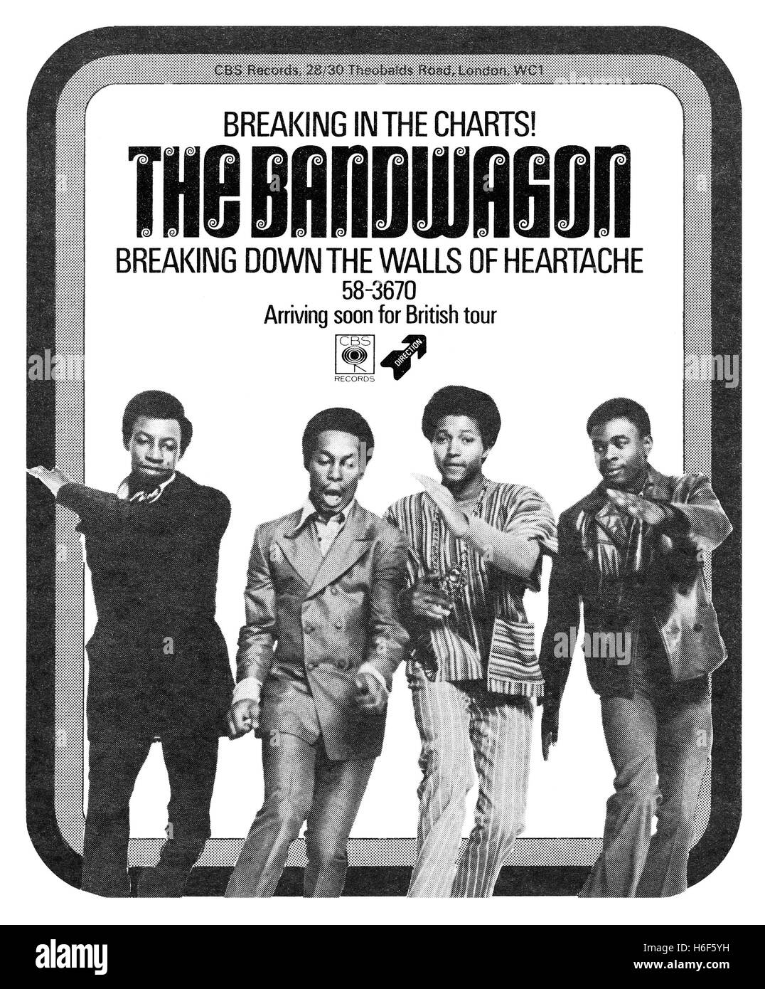 1968 Photographie noir et blanc de publicité pour la 45 tr/min 7' single "briser les murs de chagrin' par le mouvement sur l'étiquette de Direction Banque D'Images