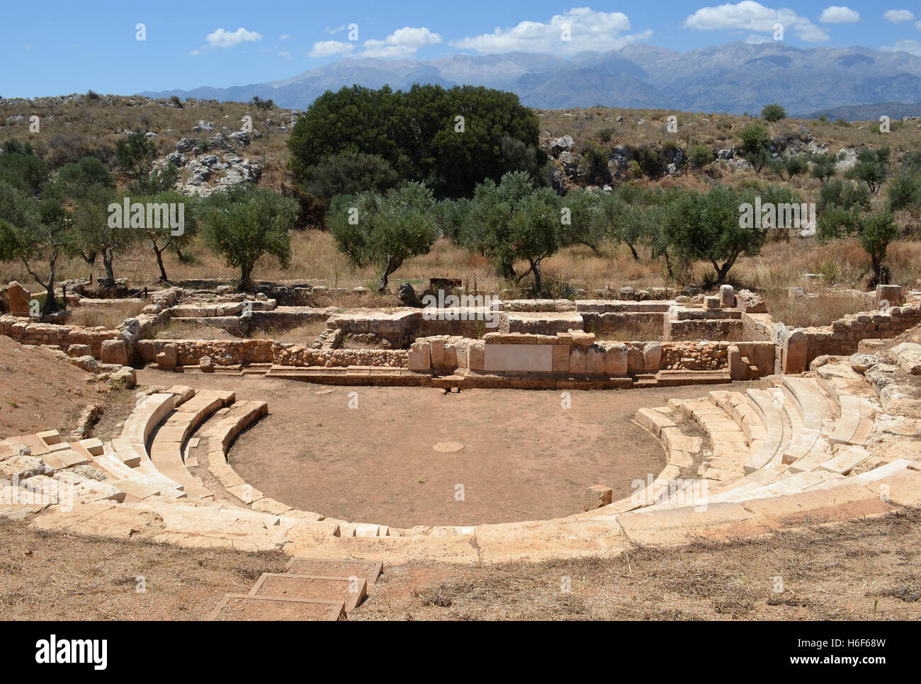 L'époque hellénistique antique amphithéâtre à Aptera, près de La Canée, Crète, Grèce Banque D'Images