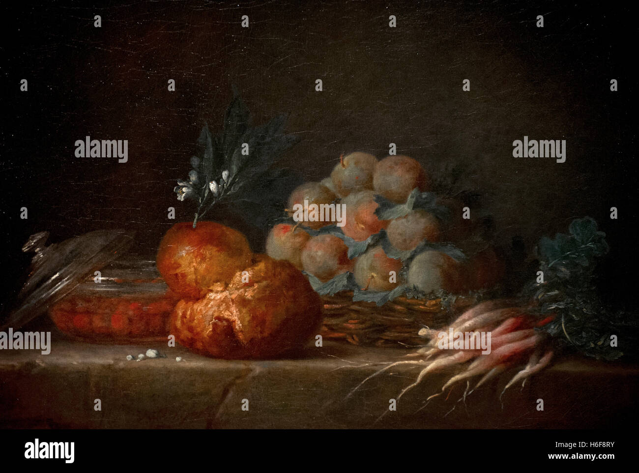 Henri Fantin-latour (1744-1818). Le peintre français. Nature morte à la brioche, fruits et légumes, 1775. Musée national. Stockholm. La Suède. Banque D'Images